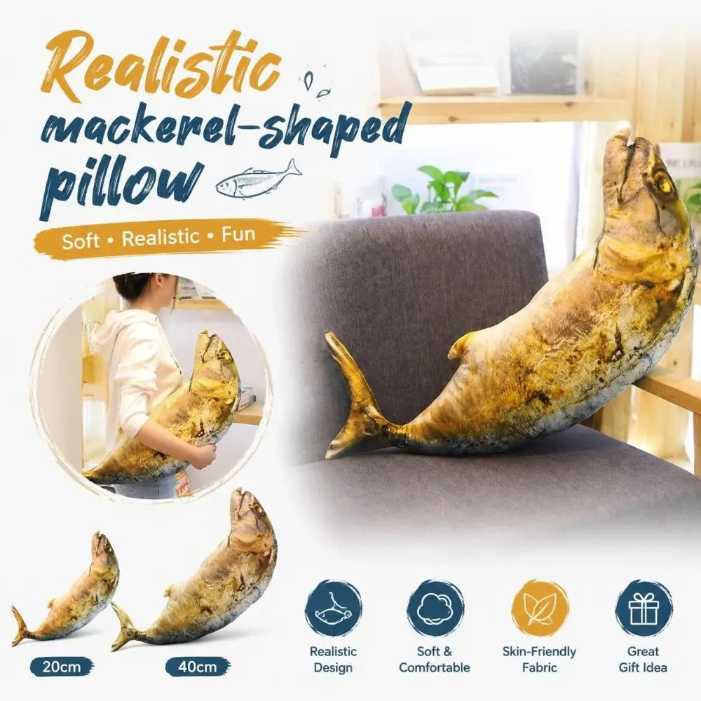 Realistic Mackerel Plush Pillow – Novelty Fish Stuffed Toy