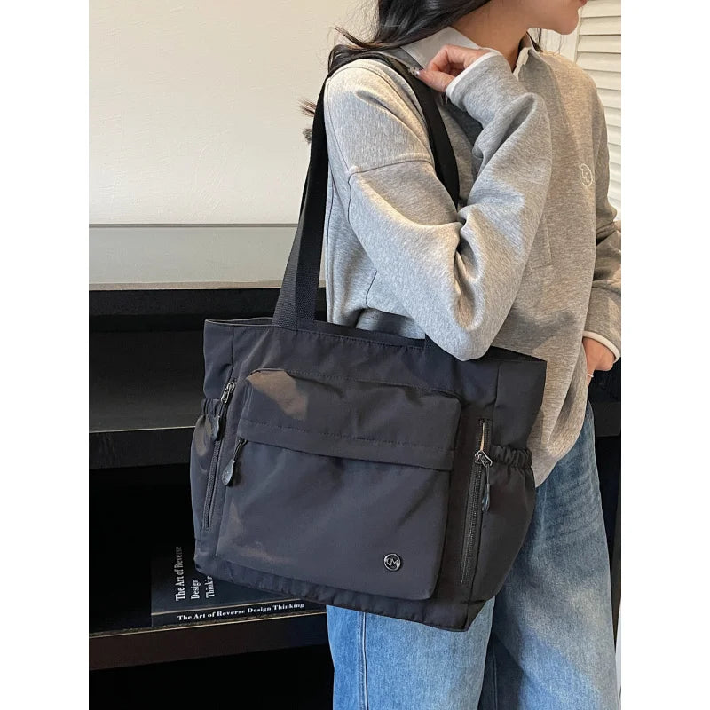 Nixie Japanese Minimalist Tote Bag – Large Nylon Shoulder Bag