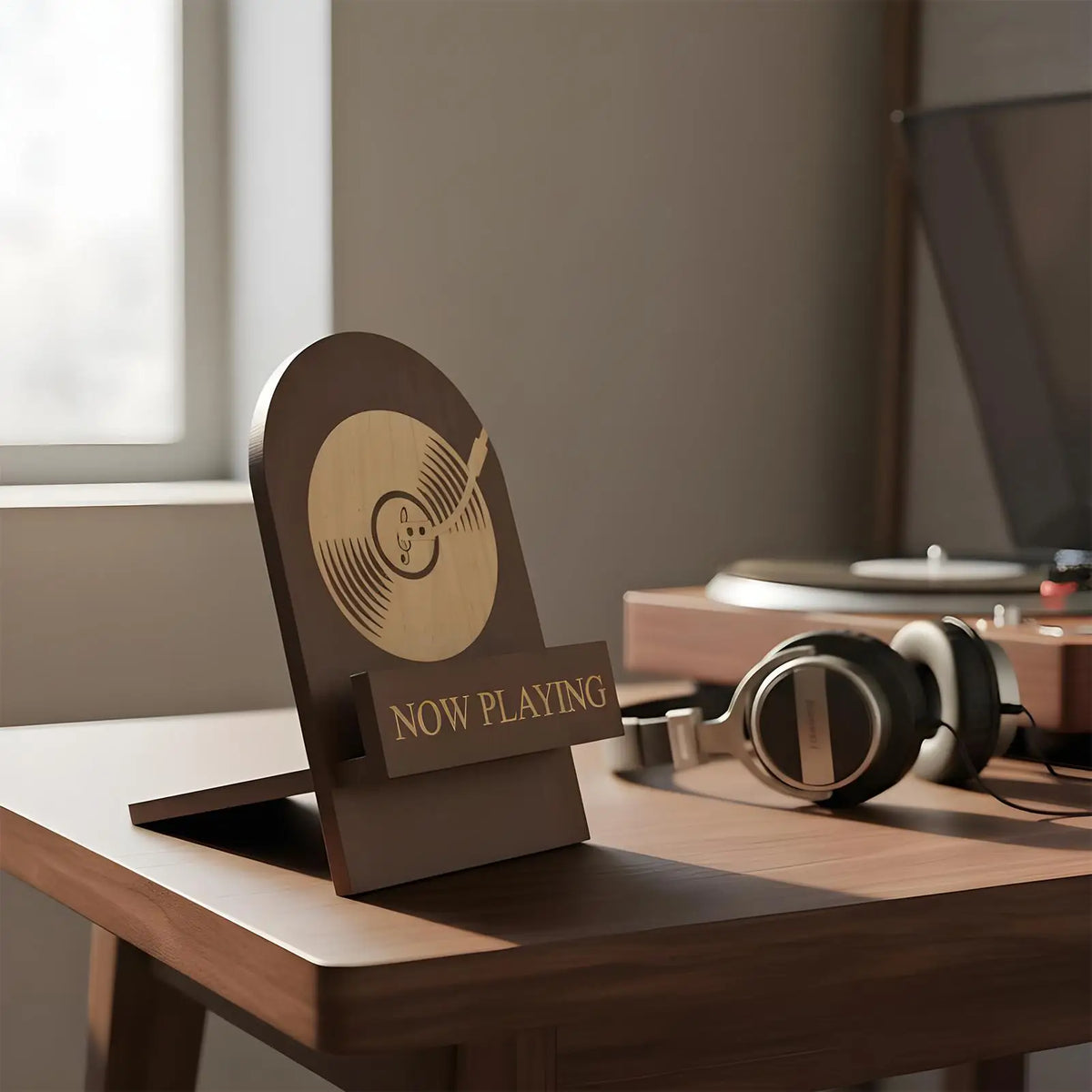 Wooden Vintage Vinyl Record Stand | Desktop Display Rack
