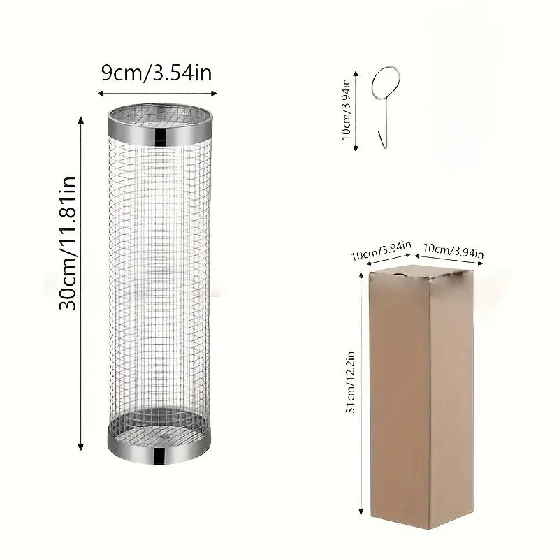 2pc Stainless Steel Rolling Grill Basket Set | BBQ Cylinder Mesh