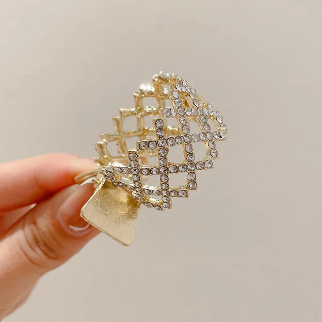 Korean Pearl Crystal Hair Claw Clips – Geometric Style