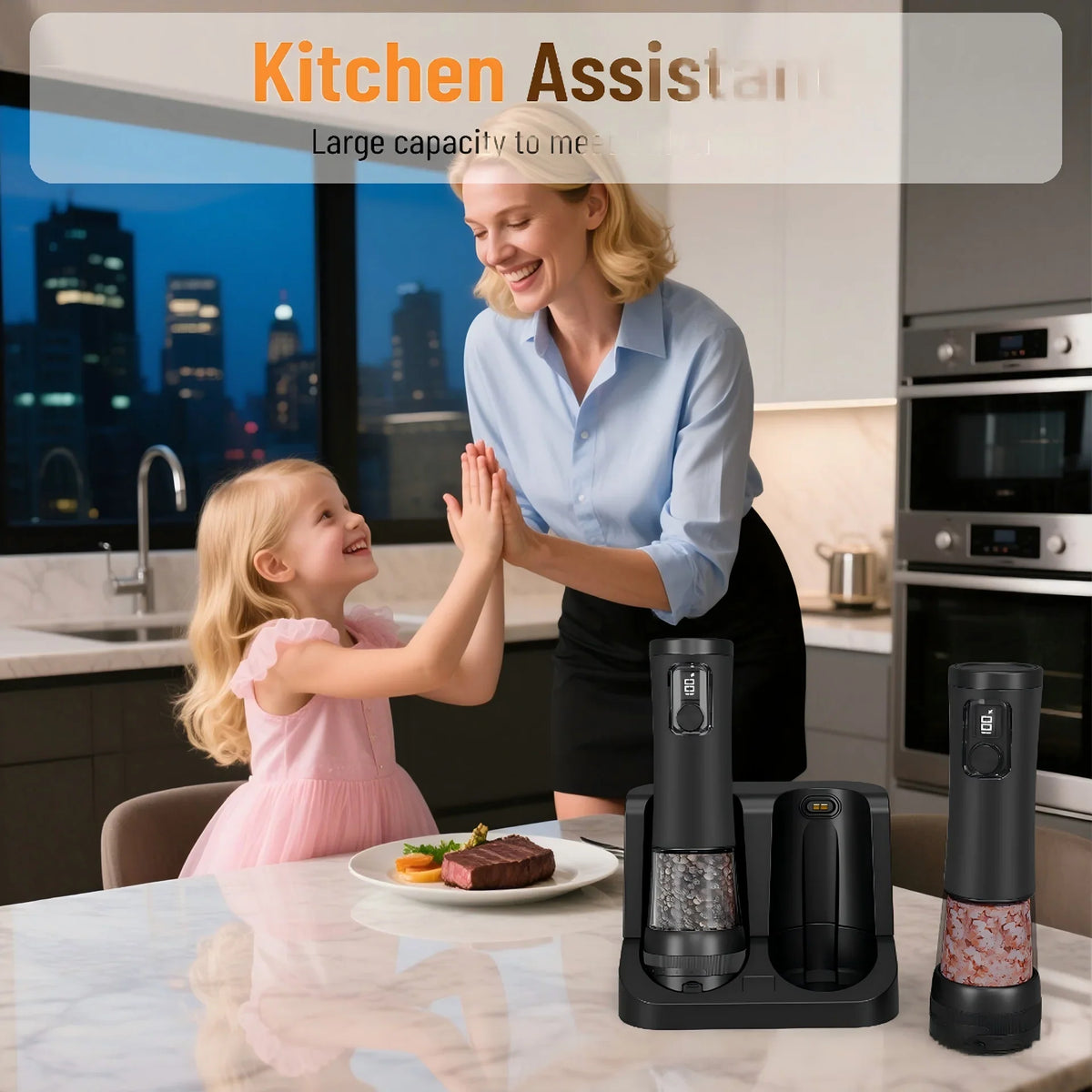 CLITON Electric Salt & Pepper Grinder Set with LED – 2 Pack