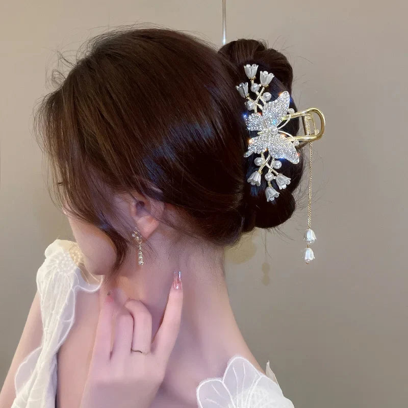 Snake Crystal Tassel Hair Claw Clips – Geometric Metal Women