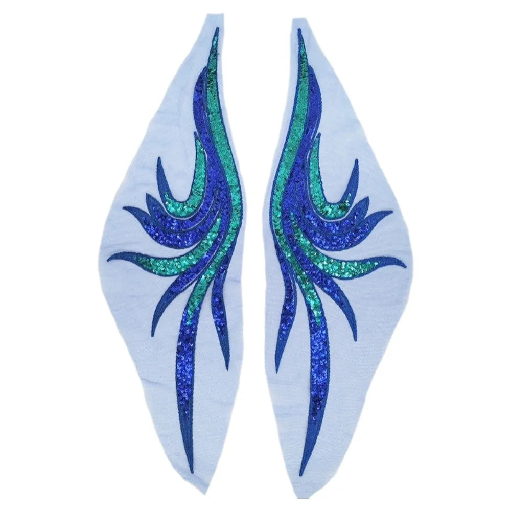 Royal Blue Gold Sequined Embroidery Patches 14x50cm – 2 Pcs