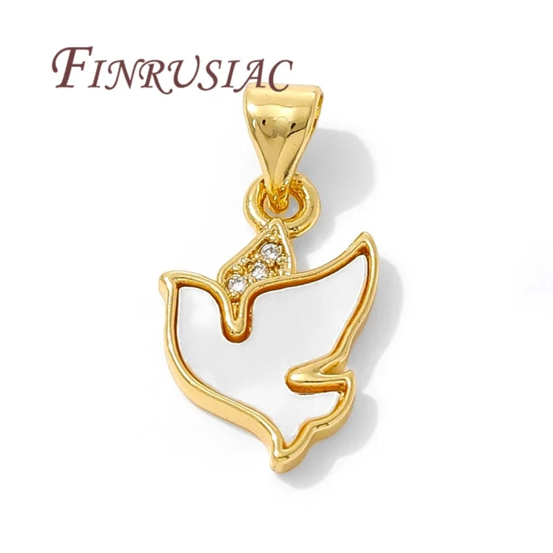 18K Gold Plated Natural Shell Bird Charms | Brass Pendants