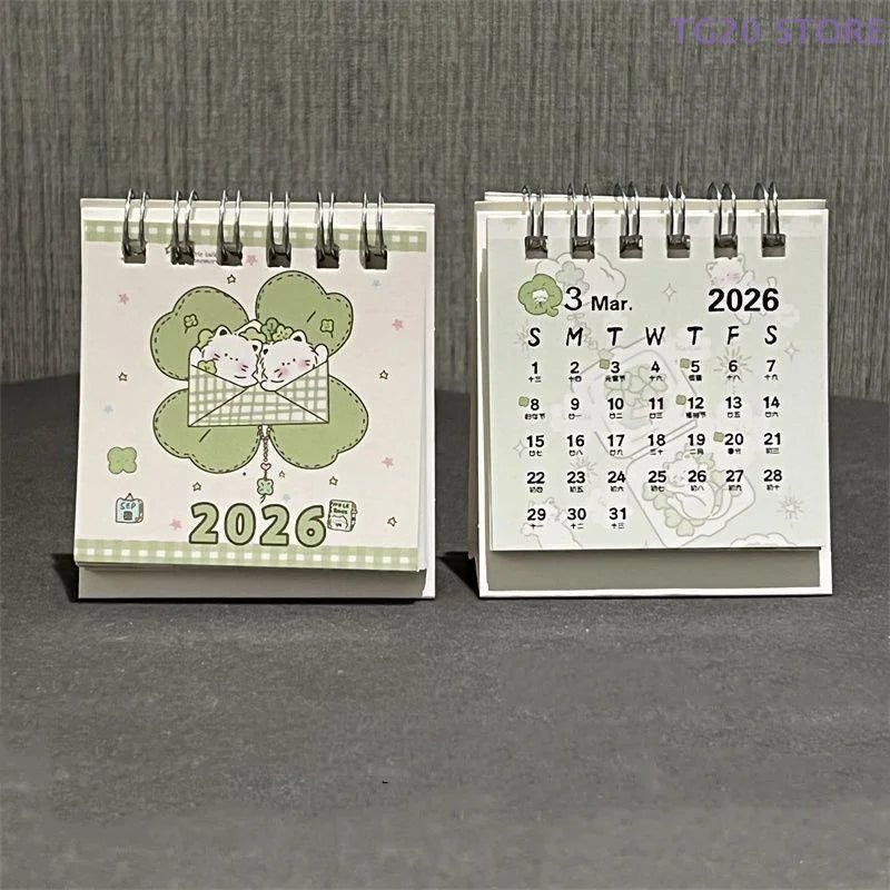 2026 Mini Desktop Calendar Lucky Cat Cute Desk Organizer