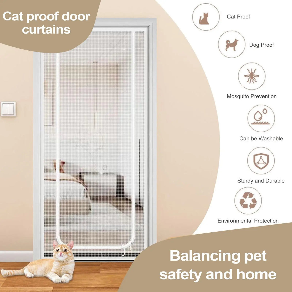 Zipper Pet Screen Door – Cat & Dog Proof Mesh 35x87" | Nixie