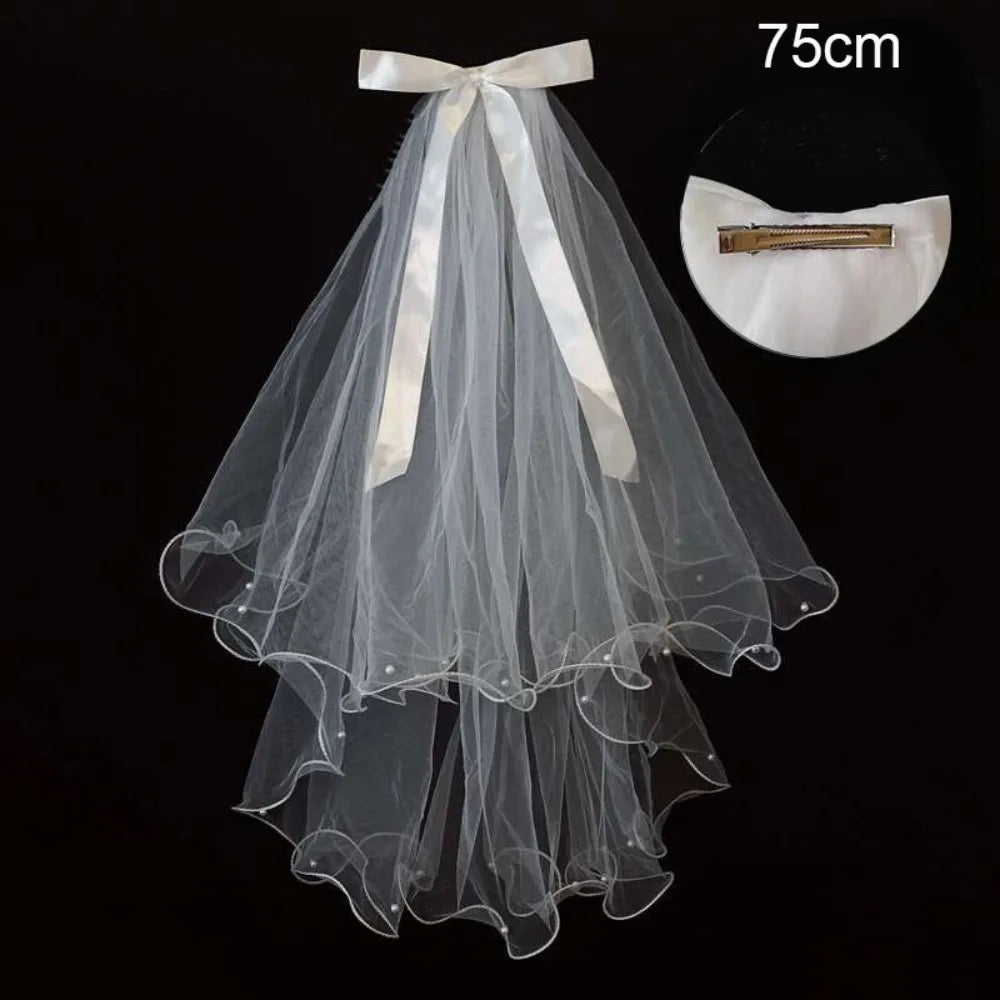Two Layer Lace Edge Bridal Veil – Short White Tulle Wedding Veil