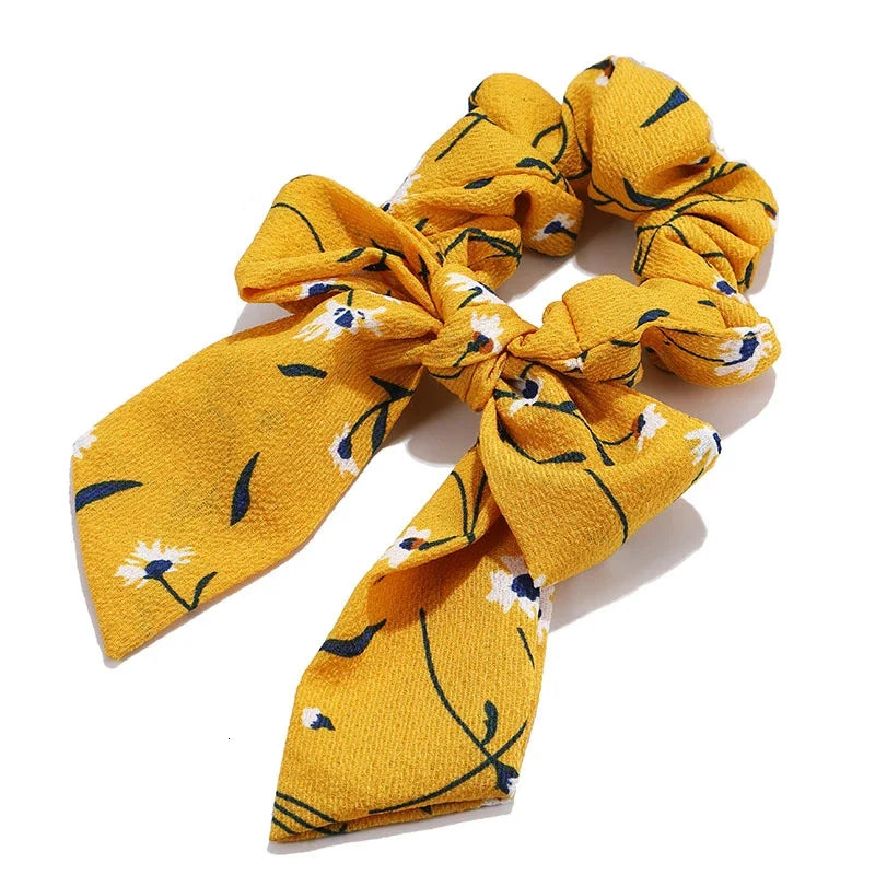 Chiffon Pearl Bow Hair Scrunchies – Women's Ponytail Holder
