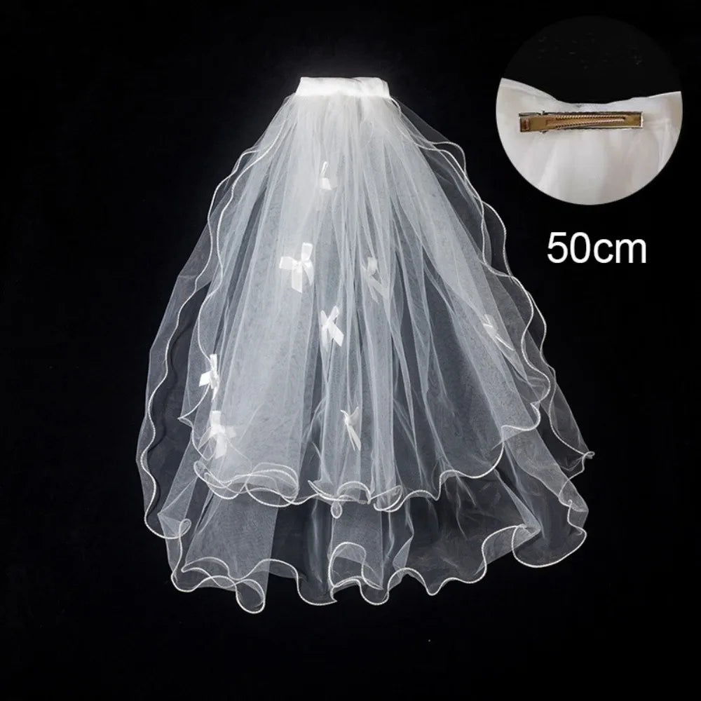 Two Layer Lace Edge Bridal Veil – Short White Tulle Wedding Veil