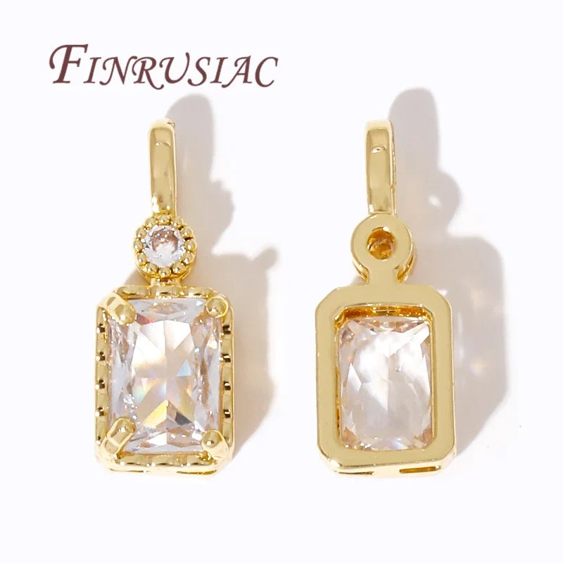 18K Gold Plated Zircon Crystal Square Charm Pendants | DIY Jewelry