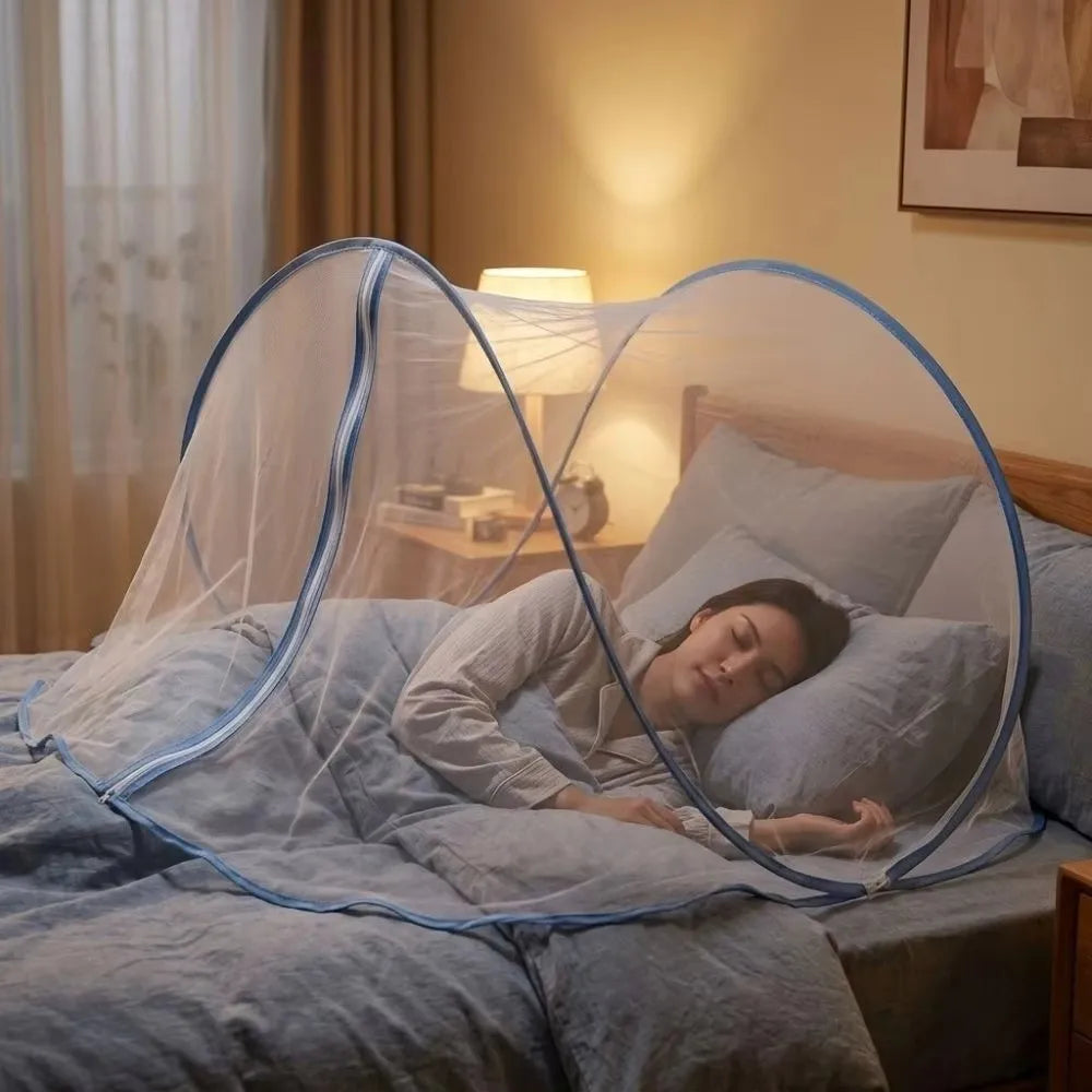 Foldable Pop-Up Bed Mosquito Net – Single Canopy with Zipper