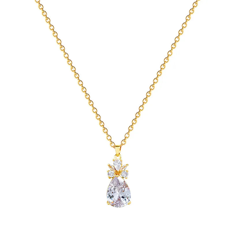 Waterdrop Pendant Necklace Women | Gold Zircon Clavicle Chain