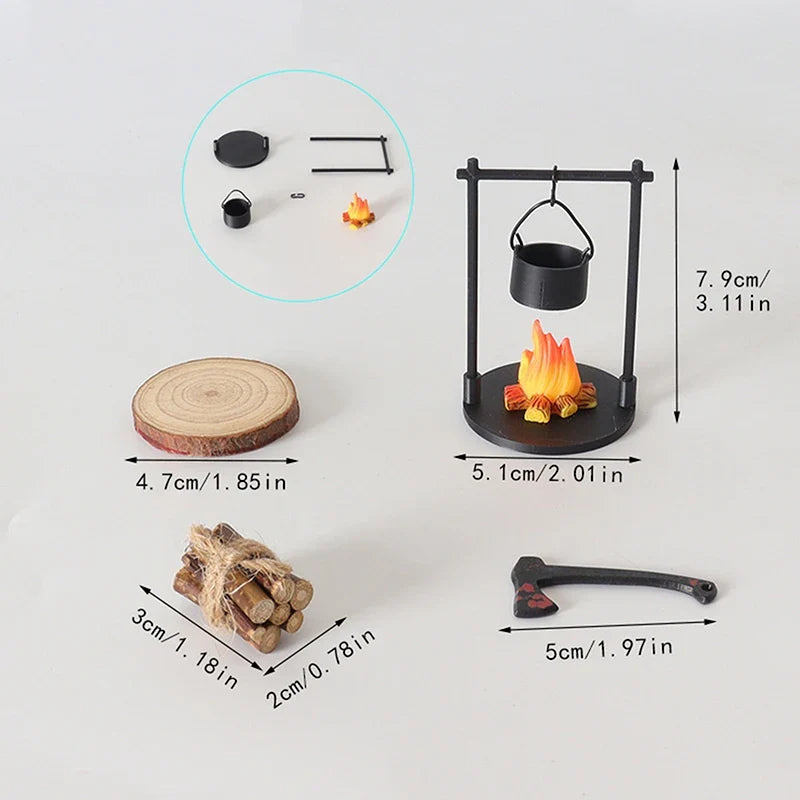 Fantasy Miniature Campfire & Teapot Resin Sculpture Decor