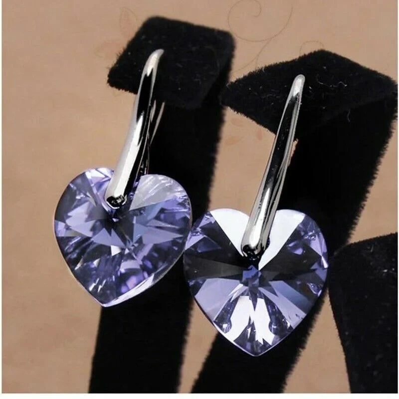 Women's Silver Purple Zircon Heart Necklace & Earrings Set