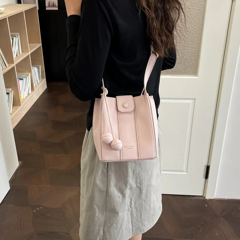 Korean Minimalist Patchwork Bucket Bag | Retro Shoulder Bag