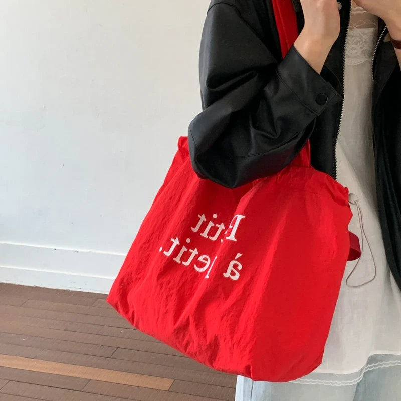 Korean Canvas Bucket Bag – Letter Print Shoulder Tote