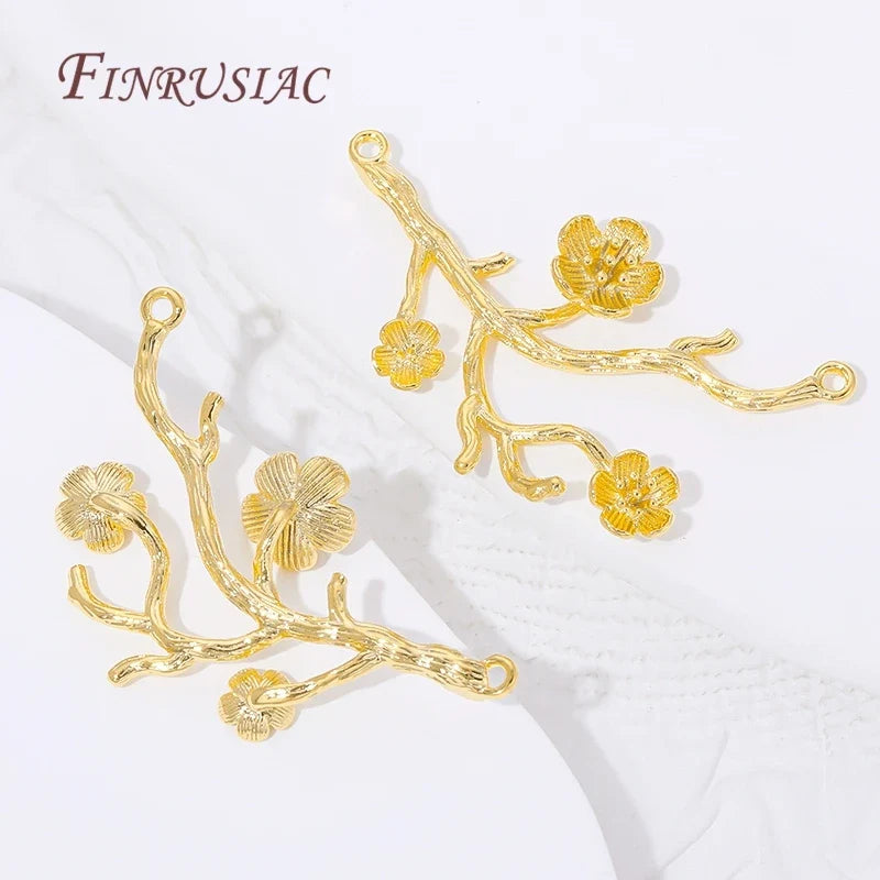 18K Gold Plated Plum Connector Charms | Brass DIY Jewelry Findings
