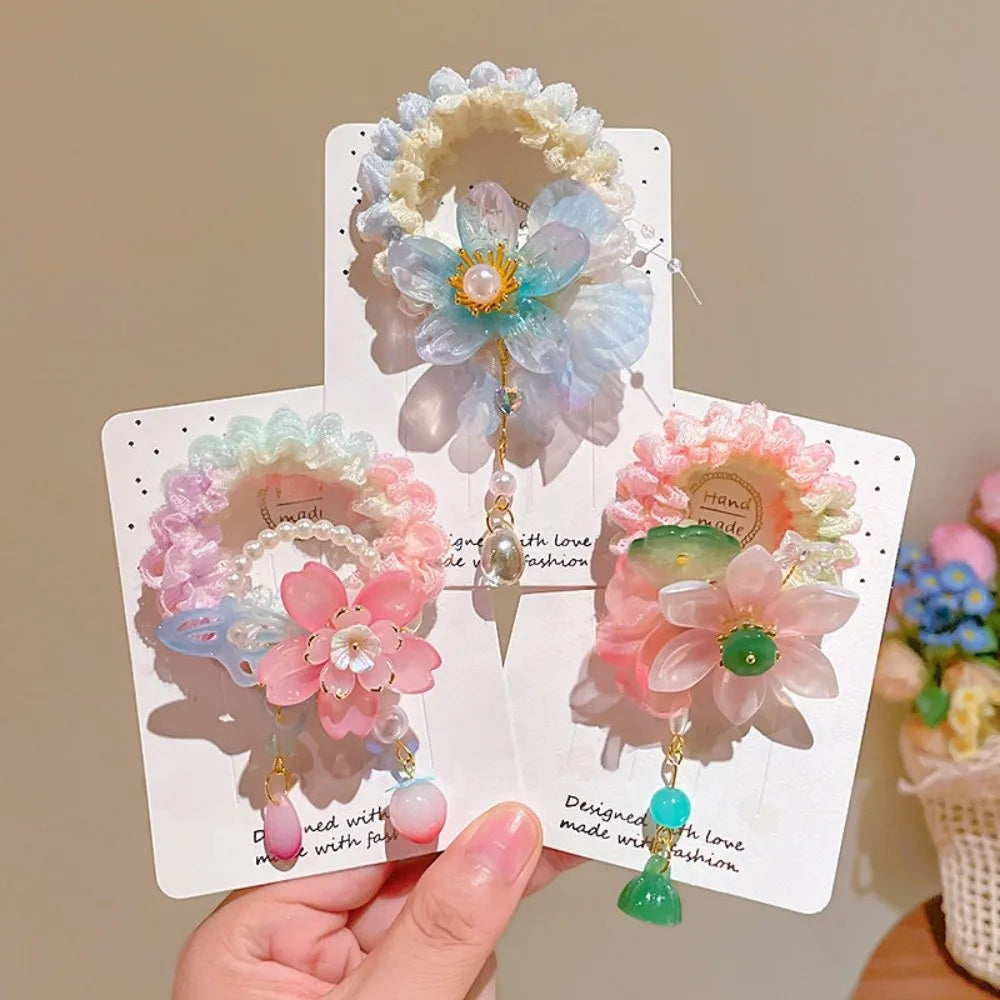 Chinese Style Flower Hair Tie Elastic Bun Rope Girls' Hair Accessory