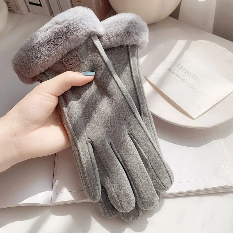 Women's Winter Fur-Lined Touchscreen Gloves – Warm & Windproof