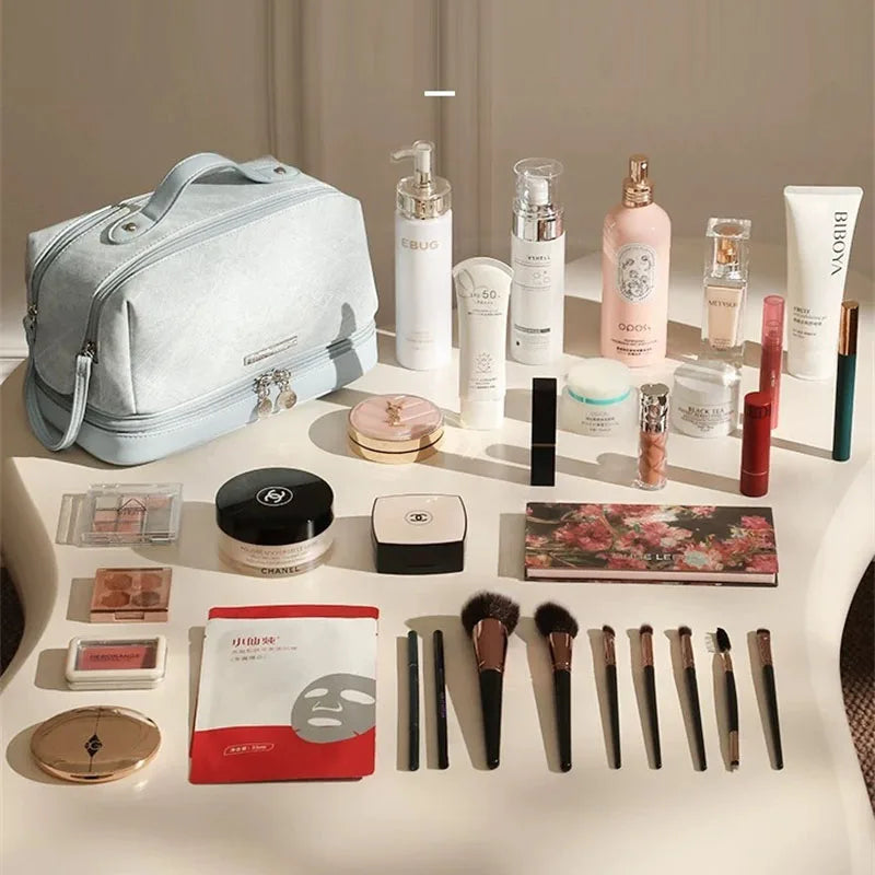 Multi-Compartment PU Leather Makeup Brush Organizer Bag