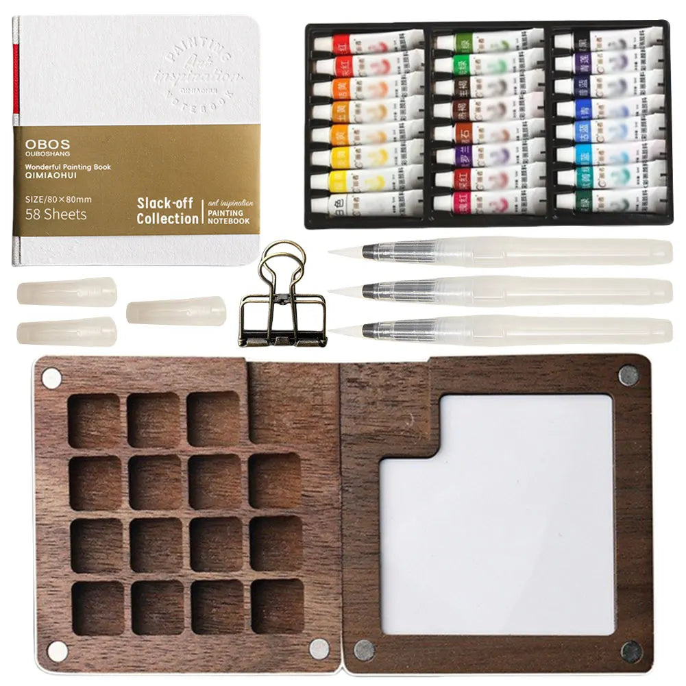 Travel Watercolor Palette Set – Portable Wooden 8/15 Grid Kit