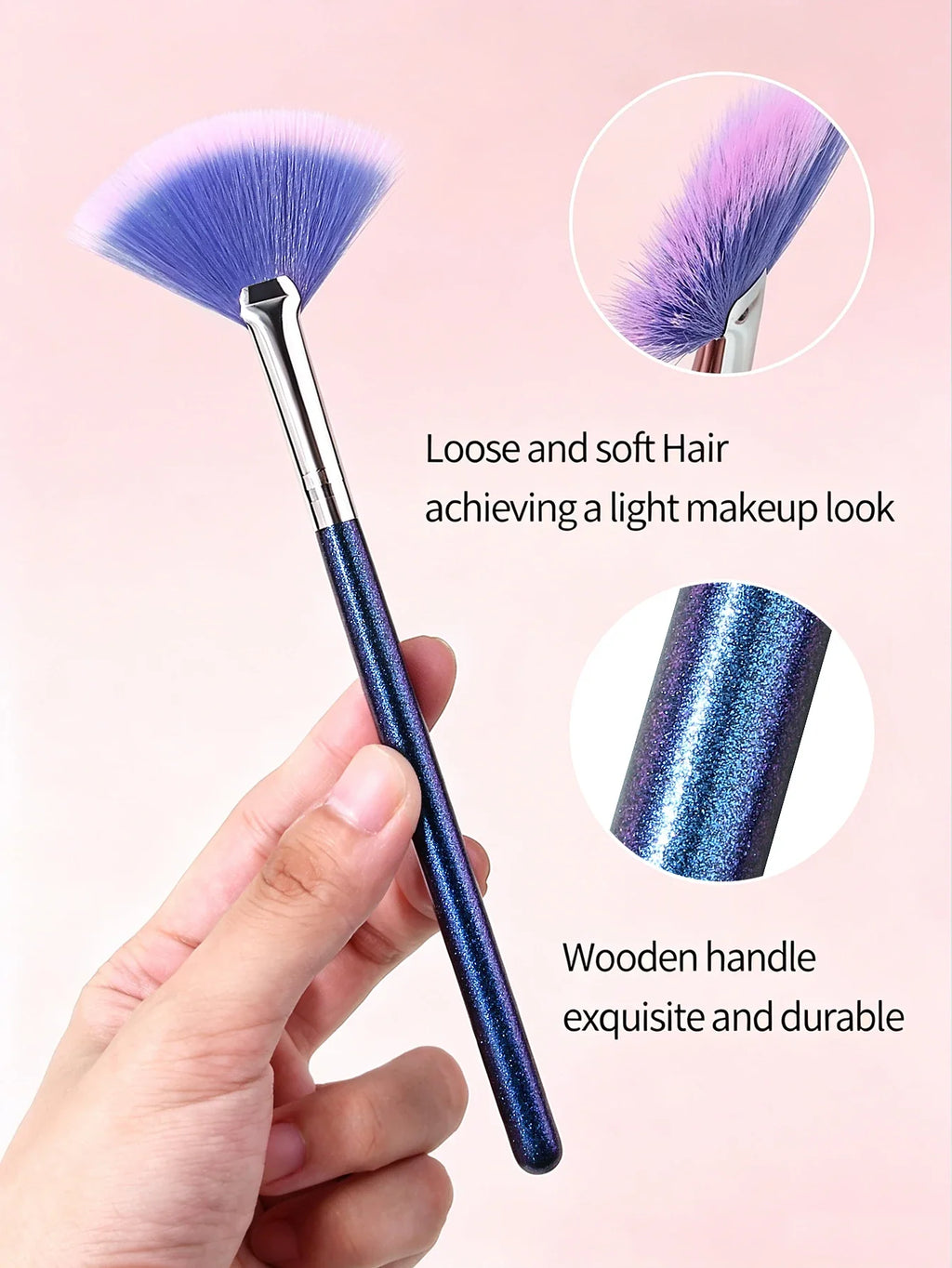 2Pcs Fan Shaped Highlighter & Triangle Blush Makeup Brush Set