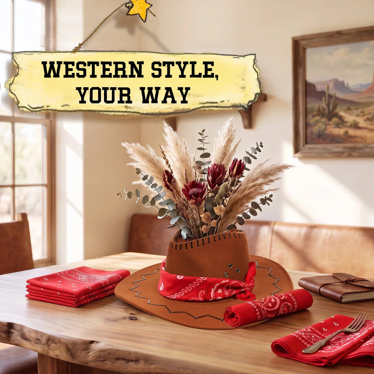 6Pcs Western Cowboy Hat Flower Vase Party Centerpiece Set