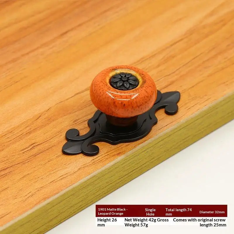 Ceramic Flower Cabinet Knob Antique Bronze Ethnic Style