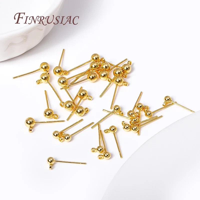 18K Gold-Plated Ball Post Earring Studs with Closed Ring 3/4mm