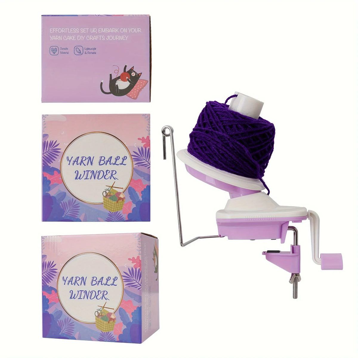 Hand Crank Yarn Ball Winder – Pink & Purple Knitting Tool