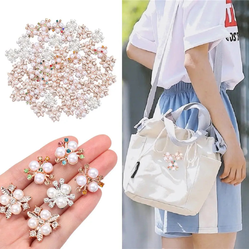 10PCS Pearl Flower Rhinestone Buttons – DIY Sewing Embellishments