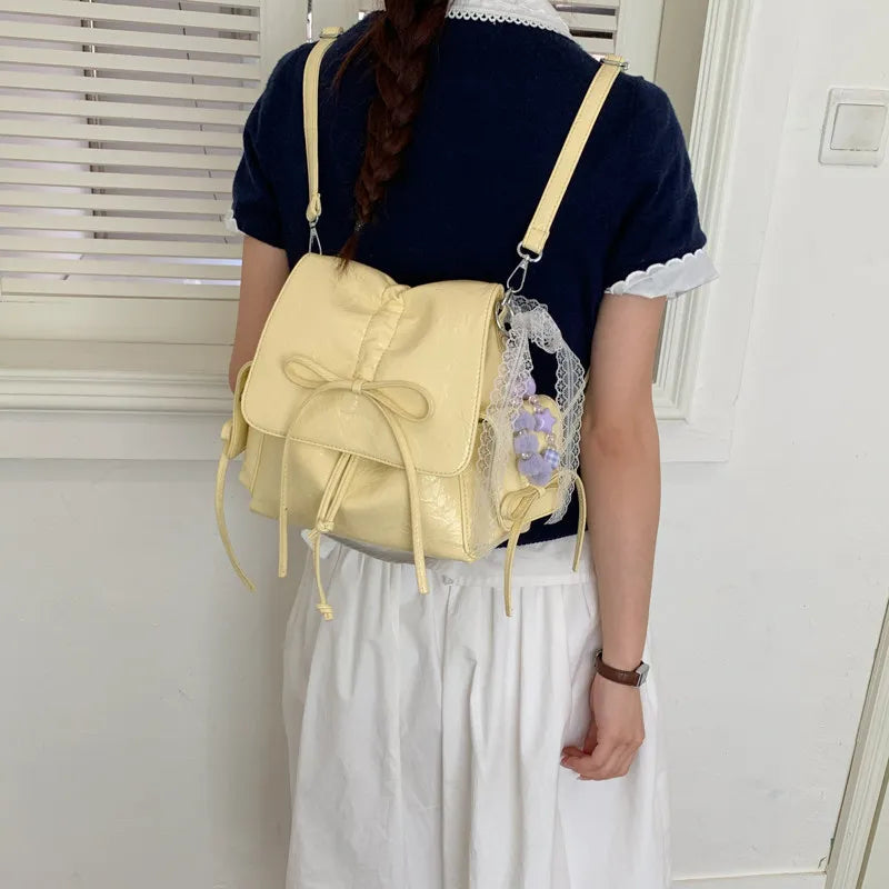 Women's Bow-Tie PU Crossbody Backpack | Multi-Wear Korean Style