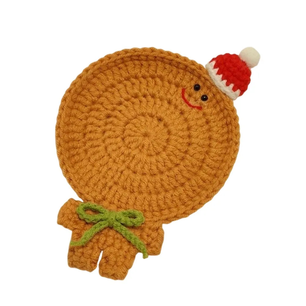 Hand-Knitted Christmas Crochet Coaster | Gingerbread Man Cup Mat