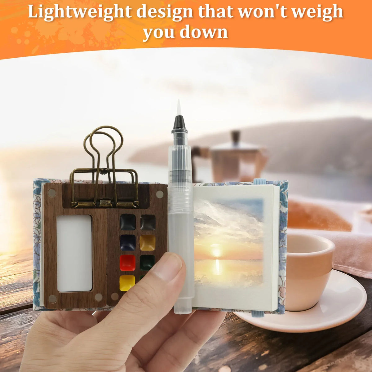Mini Travel Watercolor Palette Set | 8-Grid Wood Palette & Sketchbook