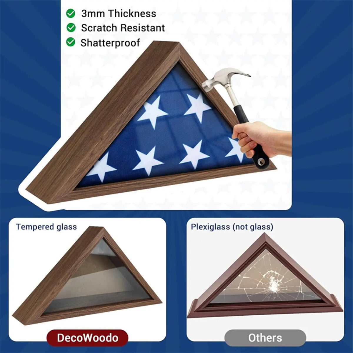 Wooden Triangle Flag Display Case | Wall-Mounted Box