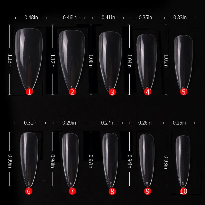 500PCS Clear Acrylic Press On Nails – Almond Stiletto Coffin Tips