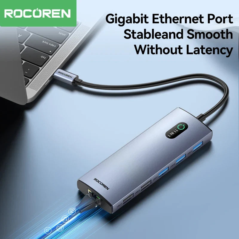 Rocoren 11-in-1 USB-C Hub PD 100W RJ45 SD Docking Station