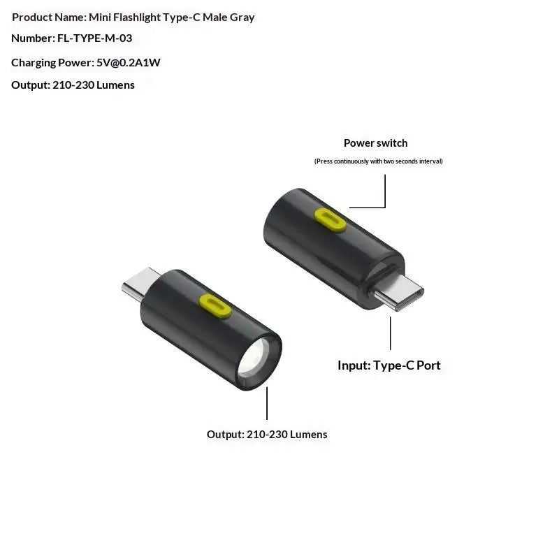eelhoe Type-C Mini Flashlight USB-C Plug & Play Keychain LED