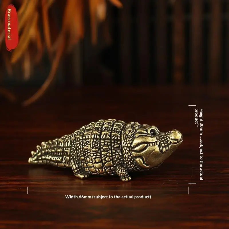 Antique Brass Crocodile Statue Feng Shui Lucky Desk Ornament