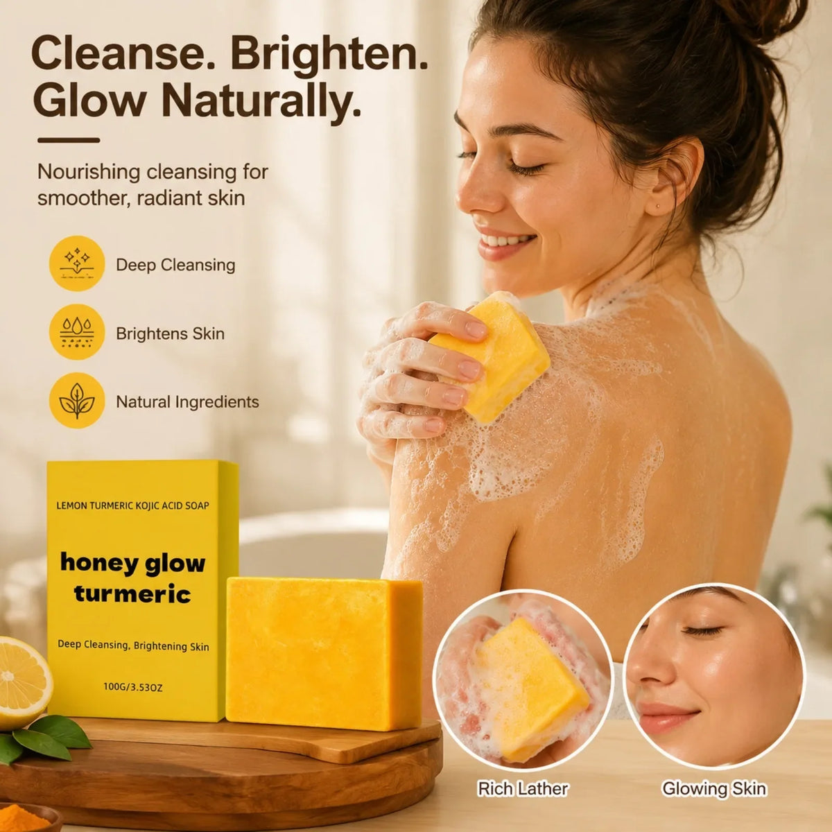 Turmeric Kojic Acid Bar Soap – Honey, Lemon Deep Cleanse