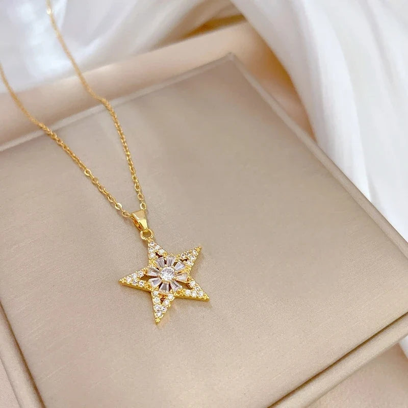 Women's Star Pendant Necklace – Gold Stainless Steel Choker