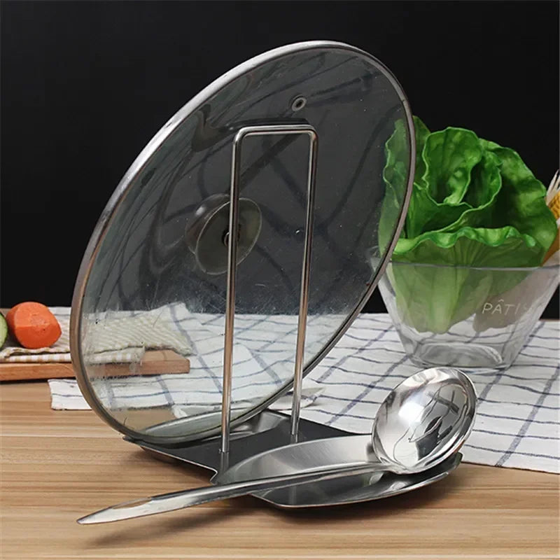 Stainless Steel Pot Lid & Spoon Holder Drain Rack Kitchen