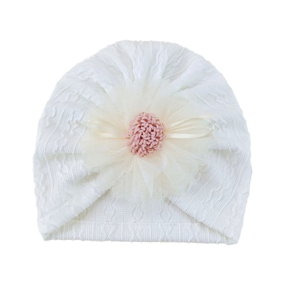 Soft Cotton Infant Turban Hat – Elastic Flower Baby Headscarf