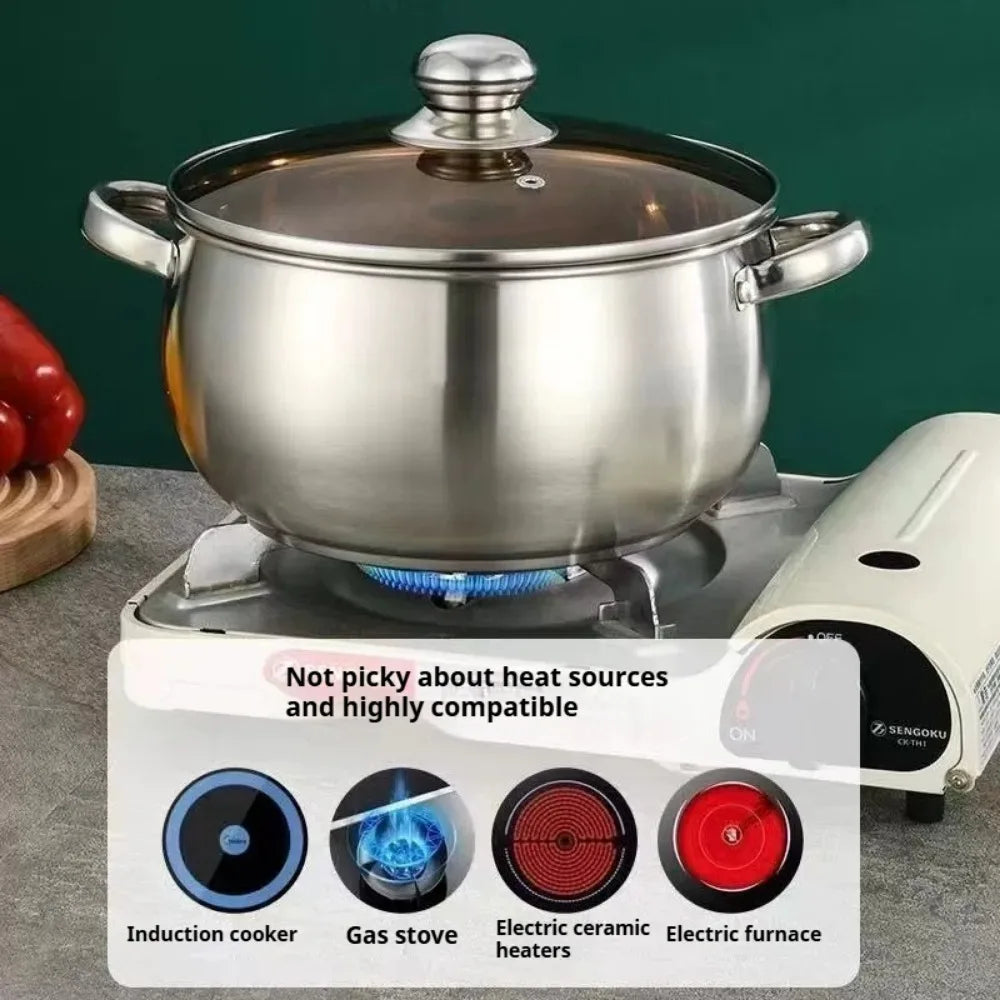 FEB.WIND 5L Stainless Steel Stock Pot with Glass Lid – Induction Safe
