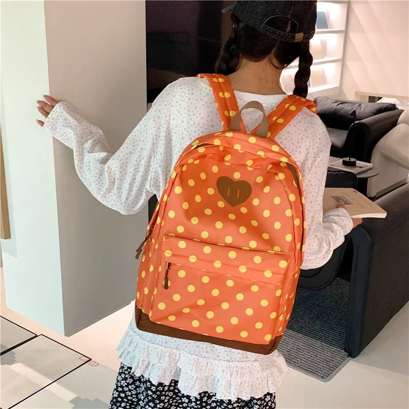 Cute Polka Dot Backpack Teen Girls School Travel Rucksack
