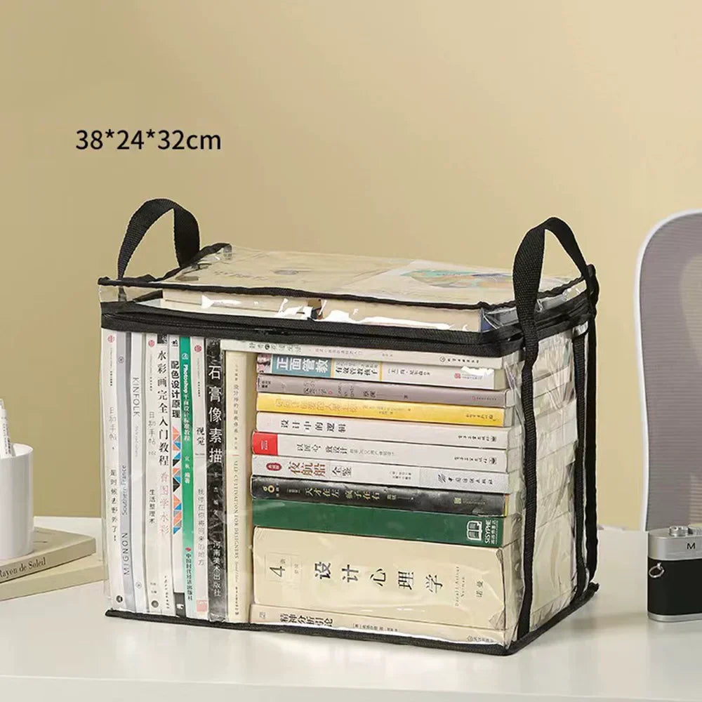 Foldable Large Capacity Book Storage Box – Transparent Waterproof