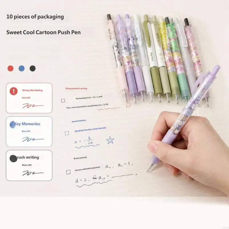 Retractable Cartoon Gel Pen Set – 0.5mm Fine Point, 10 Pack