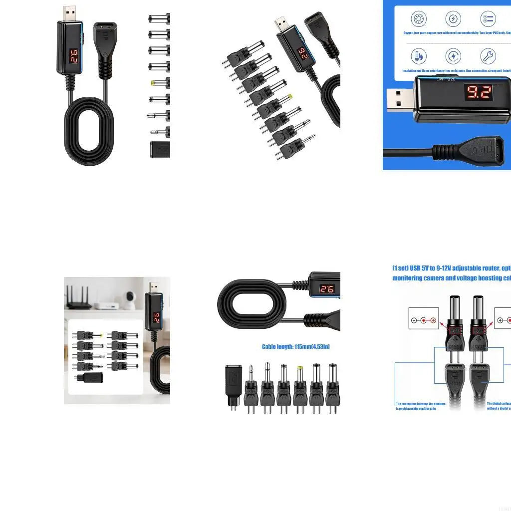 USB 5V to 9V/12V Selectable Power Converter Cable | Digital Display