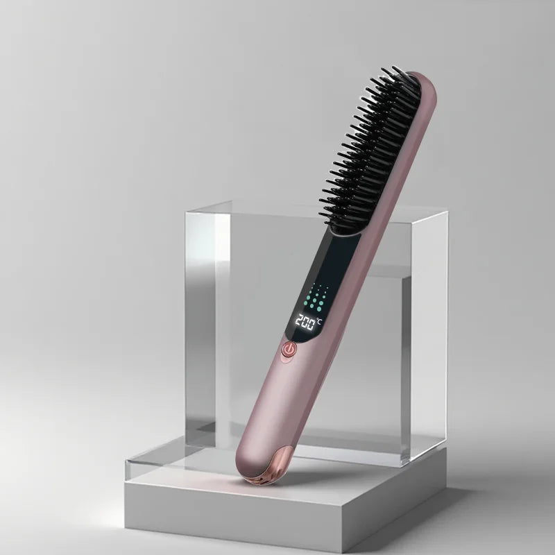 Wireless Negative Ion Hair Brush – Straightener & Curler 2-in-1